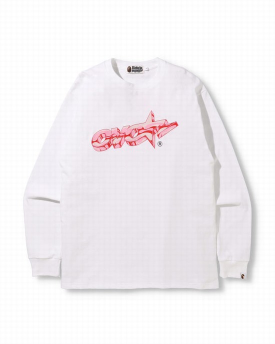 Camiseta Bape X OVO Long Sleeve Hombre Blancas | MYJFP-6375