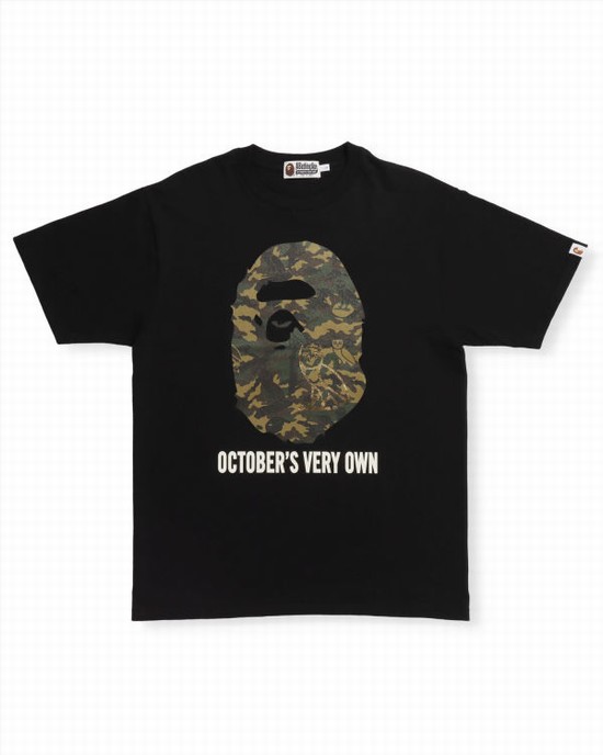 Camiseta Bape X OVO Woodland Camo Ape Head Hombre Negras | FRVUL-7843