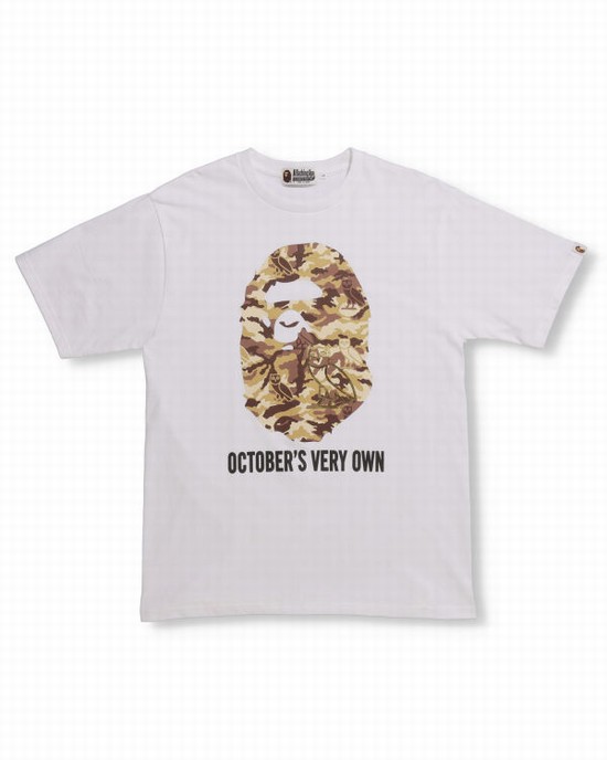 Camiseta Bape X OVO Woodland Camo Ape Head Hombre Blancas | UTQAE-3284