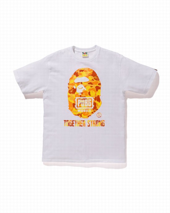 Camiseta Bape X PUBG MOBILE Ape Head Hombre Blancas | JKSYM-0871