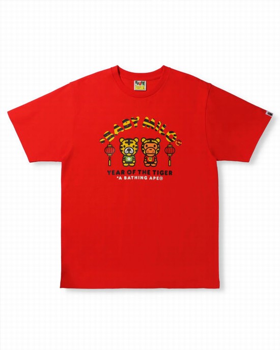 Camiseta Bape Year Of The Tiger Milo Hombre Rojas Claro | UTCEP-2163