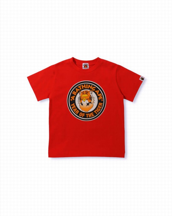 Camiseta Bape Year Of The Tiger Niños Rojas Claro | XFMSQ-9351