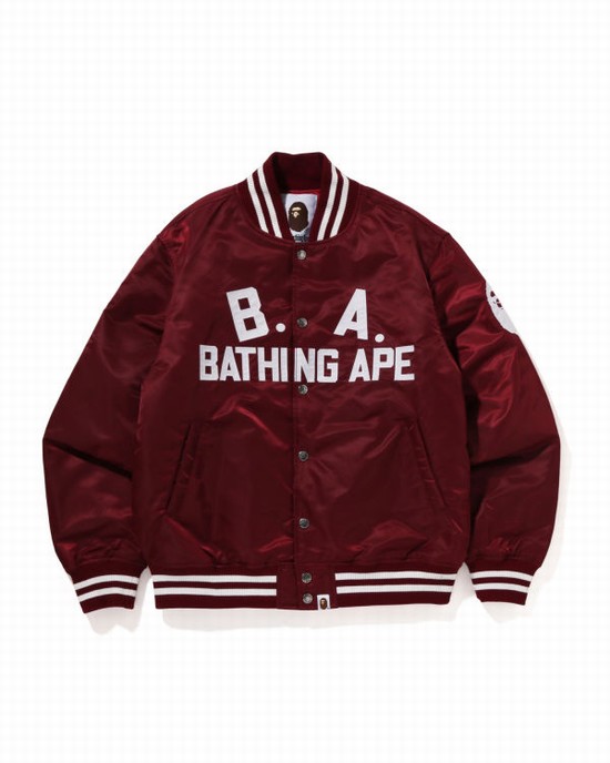 Chaquetas Bape B.A Nylon Varsity Hombre Burdeos | SHXZP-5072