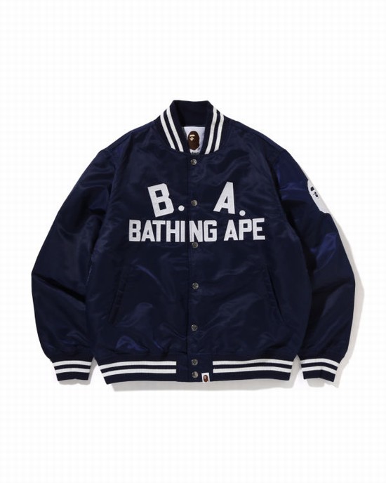 Chaquetas Bape B.A Nylon Varsity Hombre Azules | SICEZ-5943