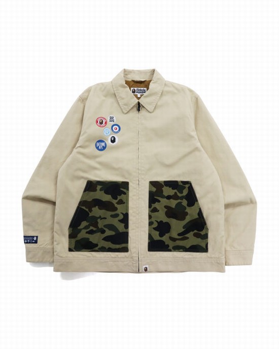 Chaquetas Bape Badge Motif Zip Blouson Hombre Beige | XYLAR-5140