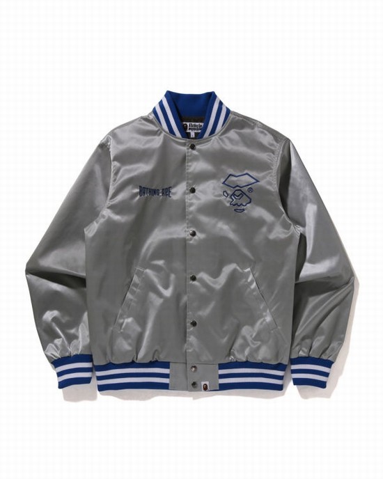 Chaquetas Bape Nylon Varsity Hombre Plateadas | SNIJR-1948