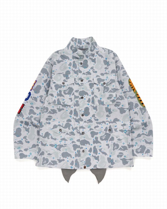 Chaquetas Bape Space Camo Shark M-65 Hombre Blancas | NTPHJ-5961