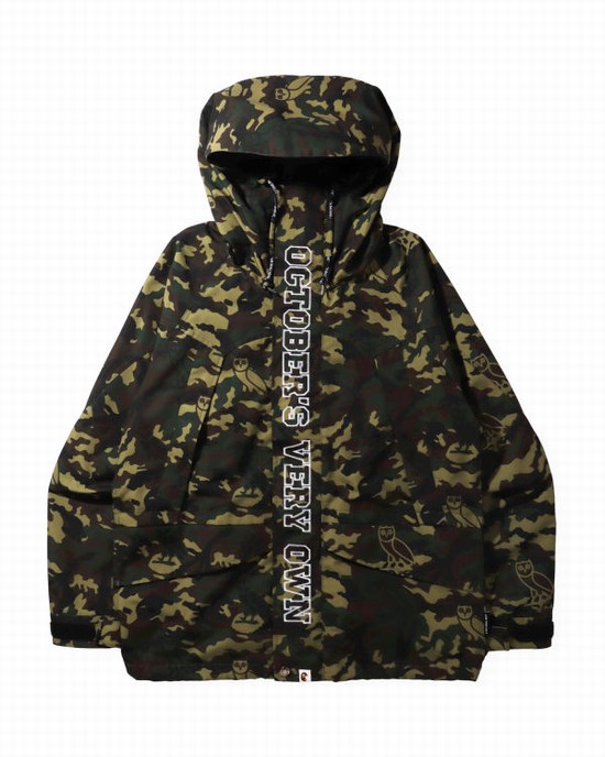 Chaquetas Bape X OVO Woodland Camo Snowboard Hombre Verde | EUCLG-6409