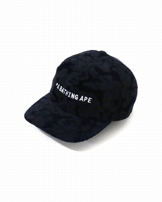 Gorras Bape Solid Camo Corduroy Panel Hombre Azul Marino Azules | NQJXI-3710