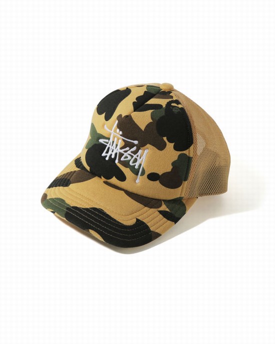 Gorras Bape X Stussy Trucker Hombre Amarillo | LBKFQ-8239