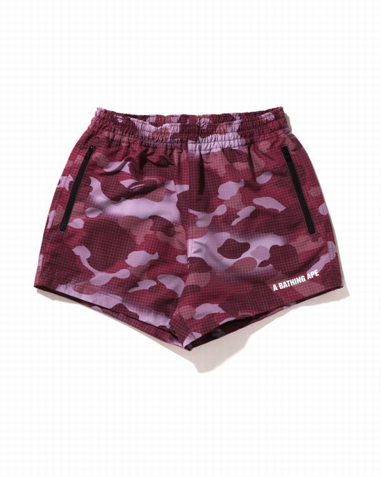 Pantalones Cortos Bape Grid Camo Mujer Rojas Oscuro | WJREI-1328