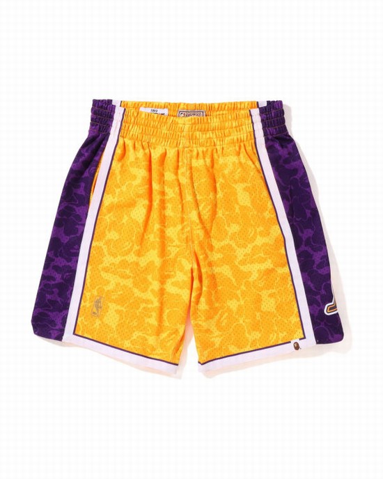 Pantalones Cortos Bape X M&N Los Angeles Lakers Jersey Hombre Amarillo | EFYSP-3451