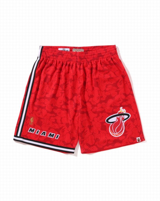 Pantalones Cortos Bape X M&N Miami Heat Jersey Hombre Rojas Claro | ATXOW-0364