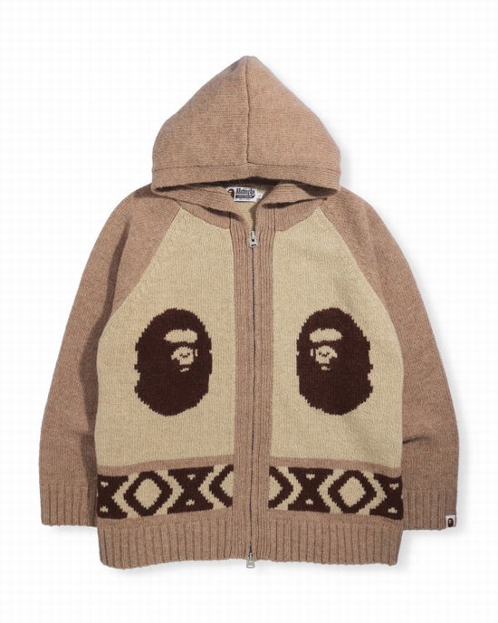 Prendas De Punto Bape Ape Head Zip Hombre Marrones | ZCDLG-7104