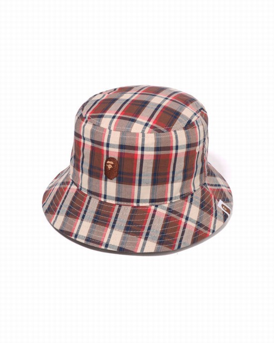 Sombreros Bape Mini Check Bucket Hombre Rojas Claro | RFVLJ-2875