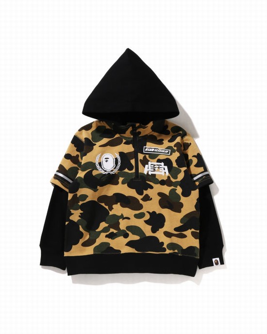 Sudadera Con Capucha Bape 1st Camo Carreras Layered Pullover Niños Amarillo | XKVLC-1843