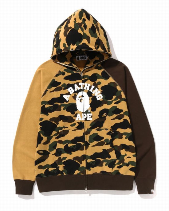 Sudadera Con Capucha Bape 1st Camo Crazy College Full Zip Hombre Amarillo | ZMRTN-3097