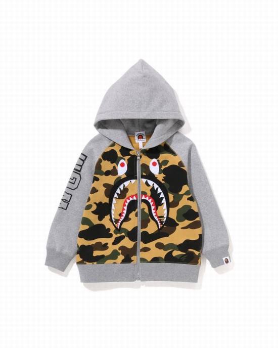 Sudadera Con Capucha Bape 1st Camo Shark Patch Zip Niños Amarillo | JXTWL-1035