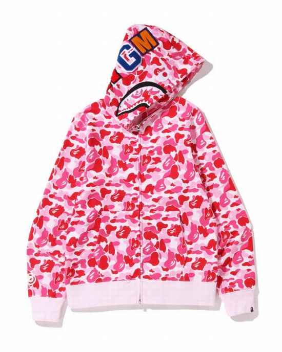 Sudadera Con Capucha Bape ABC Camo Shark Full Zip Hombre Rosas | JNCLH-7591