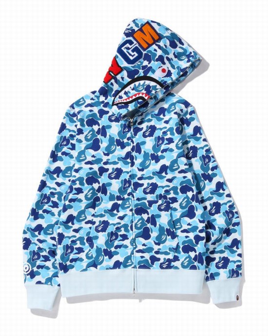 Sudadera Con Capucha Bape ABC Camo Shark Full Zip Hombre Azules | JPDZU-9413