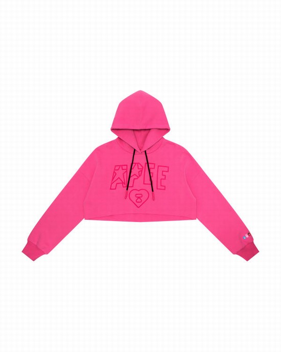 Sudadera Con Capucha Bape Apee logo cropped hoody Mujer Rosas | GXETM-9148