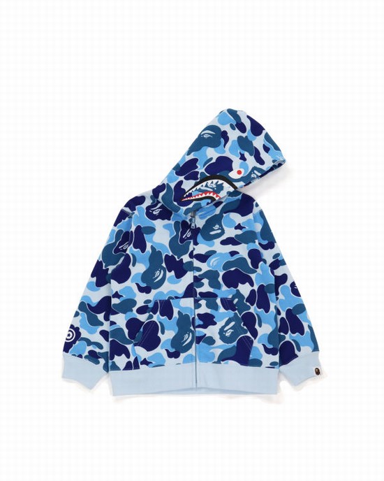 Sudadera Con Capucha Bape Big ABC Camo Shark Zip Niños Azules | HZRNA-3619