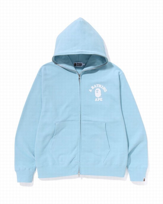 Sudadera Con Capucha Bape College Relaxed Fit Full Zip Hombre Azules Claro | NROSZ-2679