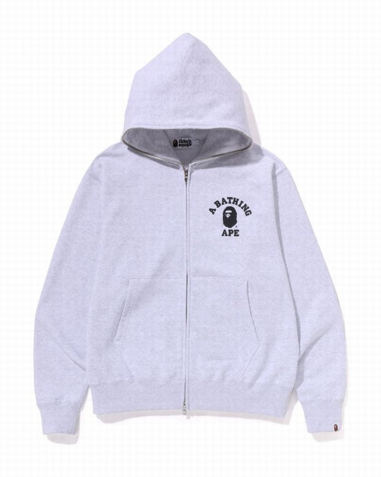 Sudadera Con Capucha Bape College Relaxed Fit Full Zip Hombre Gris Claro | YGMAS-8532