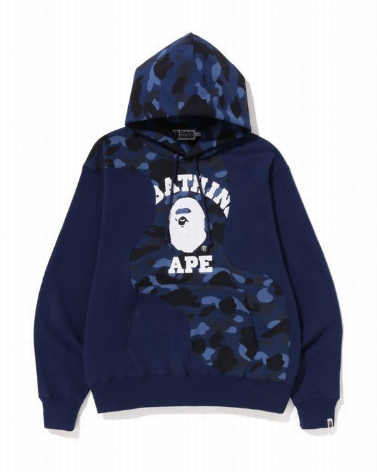 Sudadera Con Capucha Bape Color Camo College Cutting Relaxed Fit Hombre Azul Marino Azules | EKYVB-6423