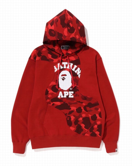 Sudadera Con Capucha Bape Color Camo College Cutting Relaxed Fit Hombre Rojas Claro | GWHVP-6073