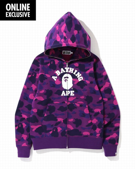 Sudadera Con Capucha Bape Color Camo College zip Hombre Moradas | JVPBY-8493