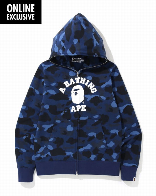 Sudadera Con Capucha Bape Color Camo College zip Hombre Azul Marino Azules | PHXZN-2419