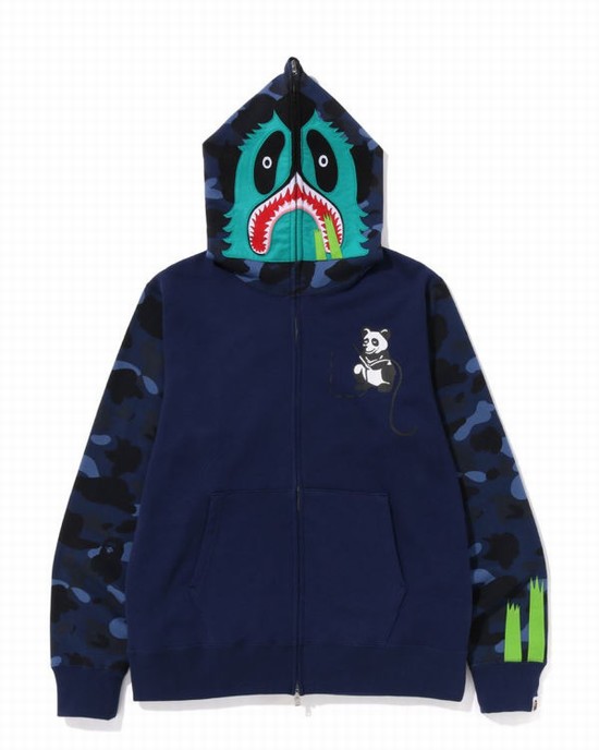 Sudadera Con Capucha Bape Color Camo Panda Full Zip Hombre Azul Marino Azules | DEOWC-2501