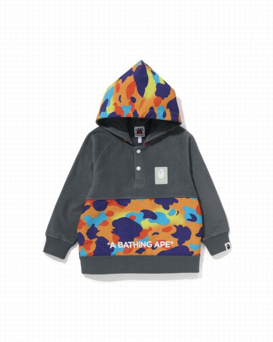 Sudadera Con Capucha Bape Grid Camo Half Snap Fleece Pullover Niños Gris | YWPXU-1463