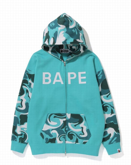 Sudadera Con Capucha Bape Marble Camo Oversized Full Zip Mujer Verde Menta | YJXGN-2640