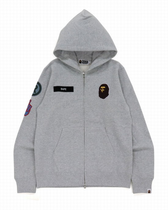 Sudadera Con Capucha Bape Military Patch Heavy Weight Hombre Gris | SKQLH-6372