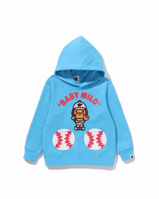 Sudadera Con Capucha Bape Milo Baseball Pullover Niños Azules | VHSKJ-7102