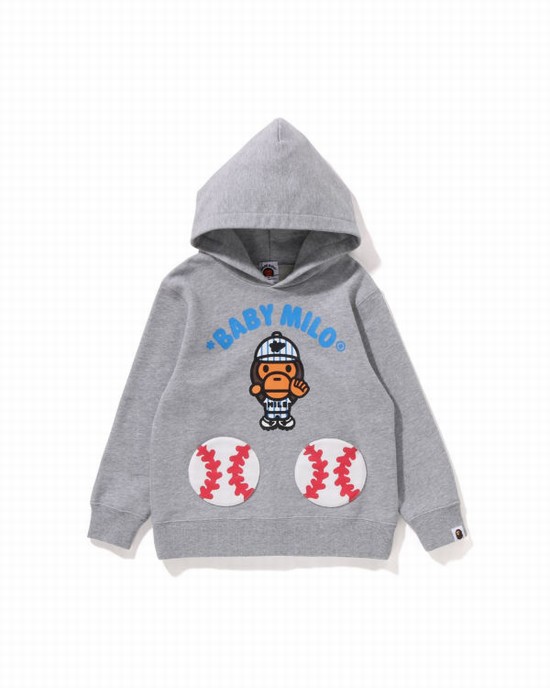 Sudadera Con Capucha Bape Milo Baseball Pullover Niños Gris | ZRYAV-1943