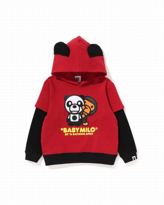 Sudadera Con Capucha Bape Milo Panda Layered Pullover Niños Rojas Claro | QGBWF-9140