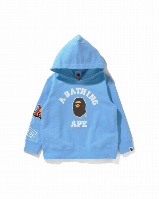 Sudadera Con Capucha Bape Multi Fonts Pullover Niños Azules | CNYOD-8103