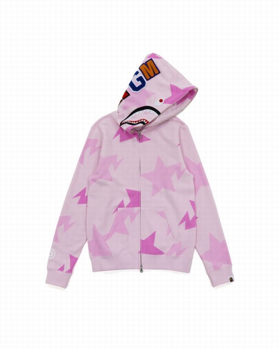 Sudadera Con Capucha Bape STA Pattern Shark Zip Niños Rosas | OYHJR-5468