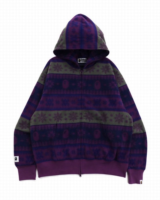 Sudadera Con Capucha Bape Snow Pattern Relaxed Fit Full Zip Hombre Moradas | CGZPN-8946