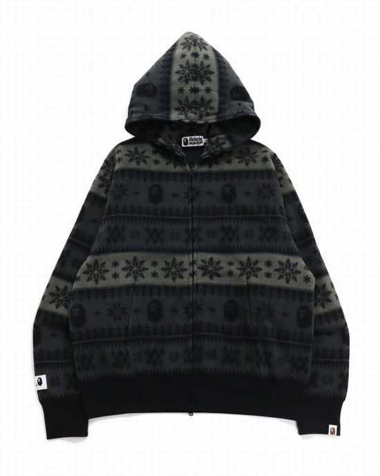 Sudadera Con Capucha Bape Snow Pattern Relaxed Fit Full Zip Hombre Negras | DBEQZ-2341