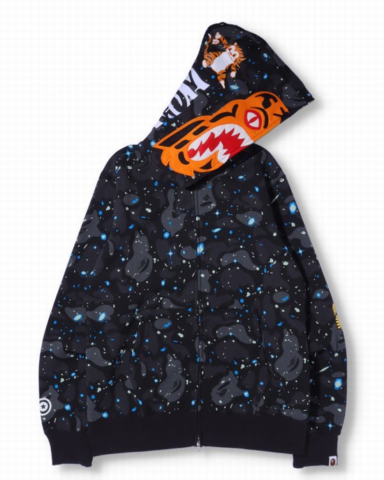 Sudadera Con Capucha Bape Space Camo Tiger Full Zip Hombre Negras | BJXVZ-2038