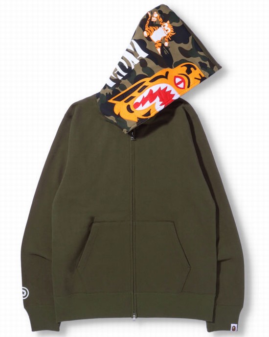 Sudadera Con Capucha Bape Tiger Full Zip Hombre Verde | SIVNB-4351