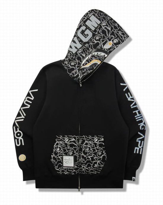 Sudadera Con Capucha Bape X Hajime Sorayama Shark Full Zip Hombre Negras | YKGOT-2794