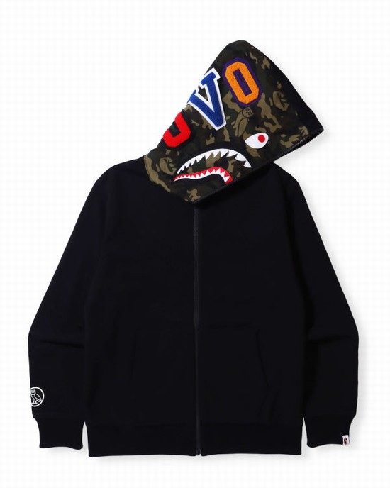 Sudadera Con Capucha Bape X OVO Woodland Camo Shark Reversible Full Zip Hombre Negras | AHQJI-9256