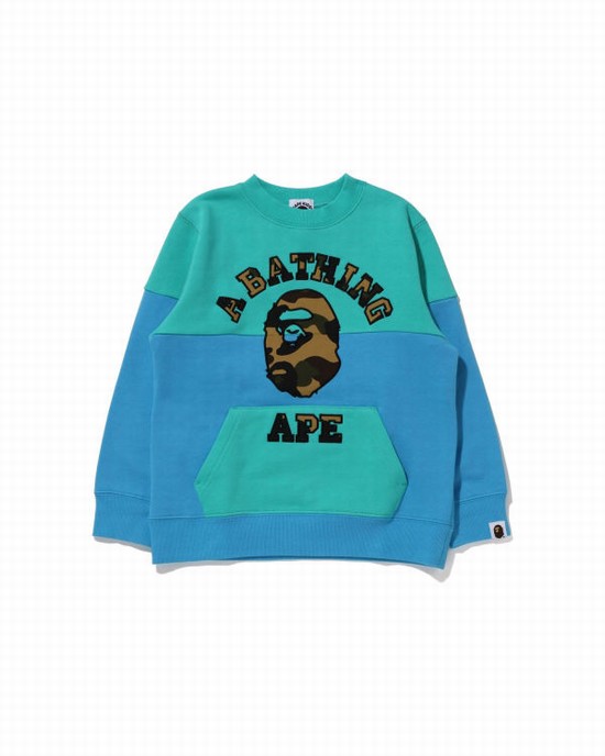 Sudaderas Bape 1st Camo College Patch Colourblock Crewneck Niños Verde Claro | XSUEW-4063