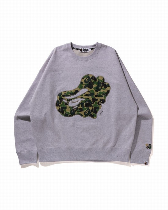 Sudaderas Bape ABC Camo Patch Relaxed Fit Crewneck Hombre Gris | MQHPT-3508