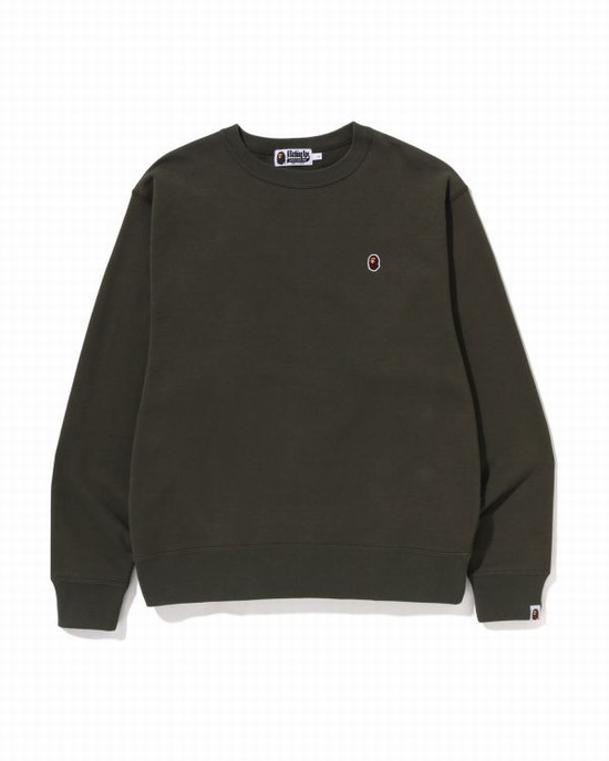 Sudaderas Bape Ape Head One Point Relaxed Fit Crewneck Hombre Verde | QWNVB-7189